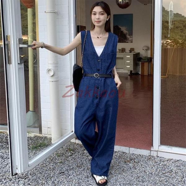 オールインワン レディース サロペット デニム ロングパンツ ゆる