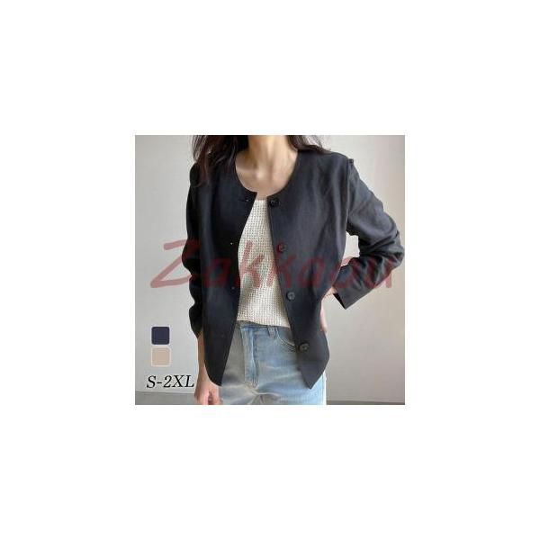 ■商品名ノーカラージャケット レディース 夏 アウター 長袖 ミディアム丈 羽織り きれいめ 韓国風 ミセス 通勤 20代 30代 40代 新作 おしゃれ■サイズS/M/L/XL/2XL■カラーネイビー/ベージュ■実寸(cm)約《サイズ》肩...
