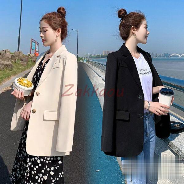 スーツジャケット レディース 秋新作 長袖ブレザー 黒スーツ 40代 カジュアル テーラードジャケット ゆったり 着痩せ 通勤 オシャレ韓国風 30代 50代スーツワンピース レディース 秋新作 長袖ブレザー 黒【参考サイズ】：(約)*着丈...