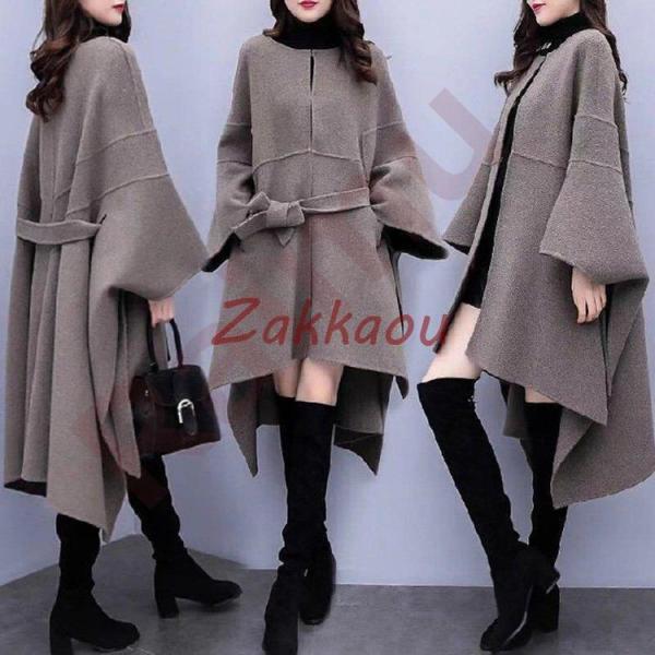 マントコート レディース 秋冬 40代 マントジャケット 黒 ミディアム丈