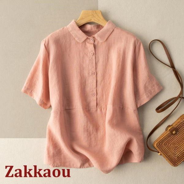 シャツ レディース シンプル 半袖 ブラウス リネン ゆったり 大きいサイズ 夏 春服 夏服 きれいめ トップス カットソー カジュアル 体型カバー