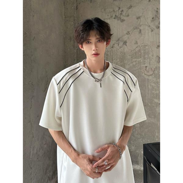 Tシャツ 半袖 メンズ tシャツ 夏 美式ストリート 肩パッド入り デザイン 白 無地 オーバーサイズ カジュアル おしゃれ 韓国風 カジュアル トップス 2025新作