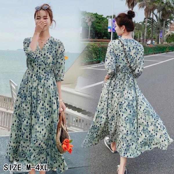 cabbagdes & roses 花柄 七分袖 ワンピース zairi168huku_ncx0421