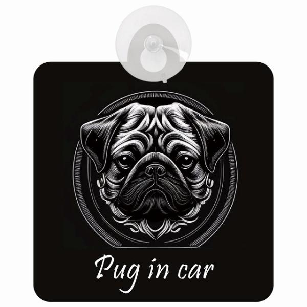 Pug パグ Bタイプ 車 窓ガラス 吸盤タイプ 犬 イラスト付 DOG IN