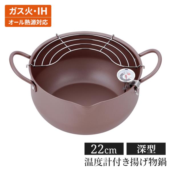 天ぷら鍋 22cm ih対応 温度計/油切りアミ付き 深型タイプ 鉄 揚げ物鍋 鉄鍋 揚げ物 鍋 鉄製 ガス火 IH オール熱源対応 コンパクト お弁当作り 調理器具 新生活