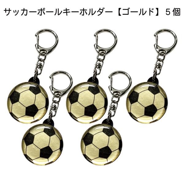 サッカーボール キーホルダー 5個セット クリアドーム アクリル製 ゴールド シルバー 白