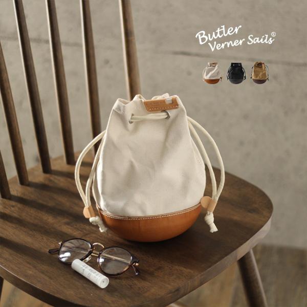 Butler Verner Sails モールドレザー巾着ショルダー(巾着バッグ 小さめ 革 大人 巾着バッグメンズ 日本製 本革) 即納