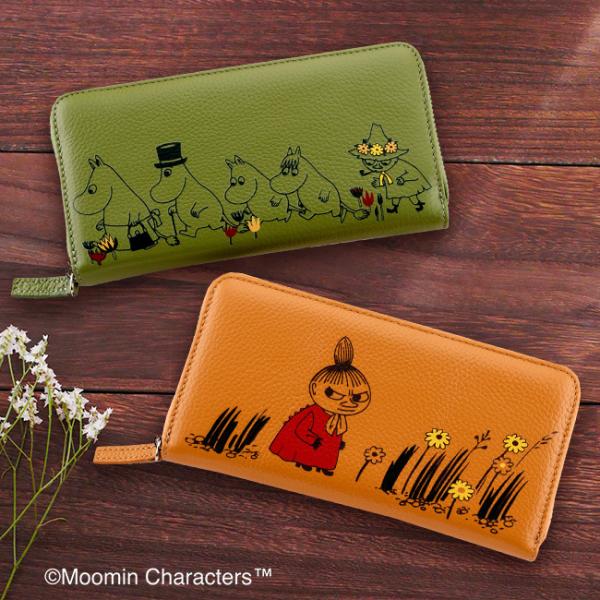 ムーミン グリーン レザー長財布　本革　新品未使用 MOOMIN ムーミン牛革長財布 ラウンド 本革 ムーミン 長財布