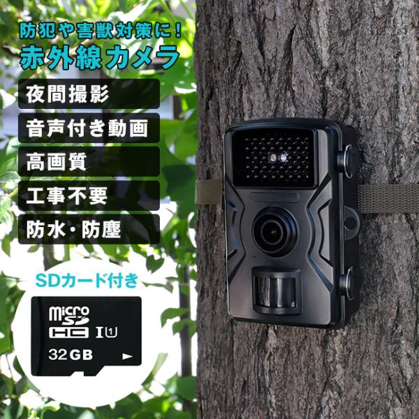 赤外線無人撮影カメラ SDカード付き(夜間 撮影 カメラ 防犯 害獣 対策