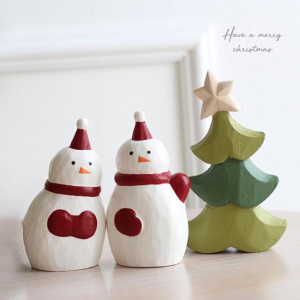 クリスマス置物 3点セット 雪だるま2個＆ツリーSS(クリスマス 木製 置物 クリスマスツリー ミニ ゆきだるま 冬 かわいい) 即納
