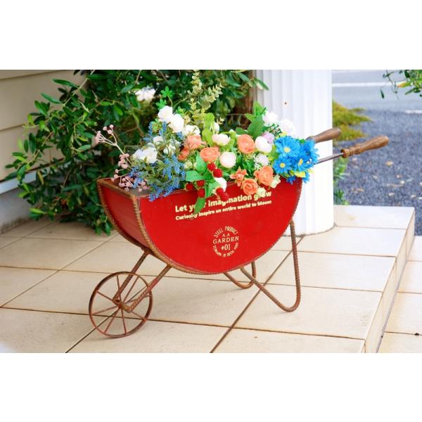 カート ガーデン セミ サークル プランター 赤 ブリキ製 植木 寄植え