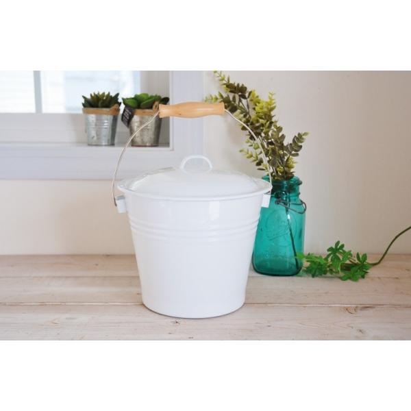 POSH LIVING バケツ フタ付き 送料無料 ホーロー 持ち手付き 白