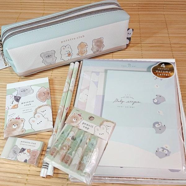 ペンケース+鉛筆消しゴム レター付（ぺんぎん）/のんびり 可愛い文具