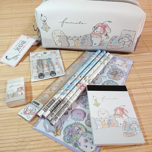ふぁにまるず 文具セット ペンケース+鉛筆消しゴム 定規メモシール 10