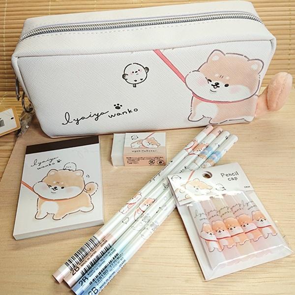となりのわんこ 文具セット ペンケース+鉛筆消しゴム メモ 8点