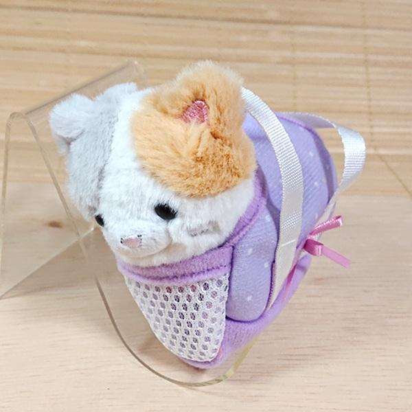 バッグに入った可愛いあにまる ぬいぐるみキーホルダー（みけねこ