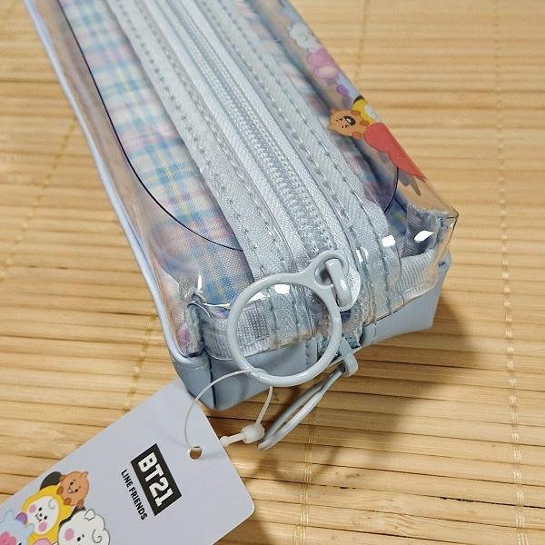 BT21 片面の中が透けて見える クリア 2ルームペンケース（チェック