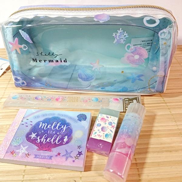 シェル柄 ペンケース＆定規消しゴムミニメモ 可愛い 文具セット 5点