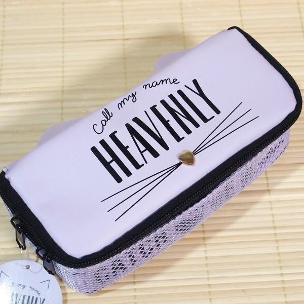 ぴょこっと可愛い メッシュポケット付き ねこみみペンポーチ（パープル