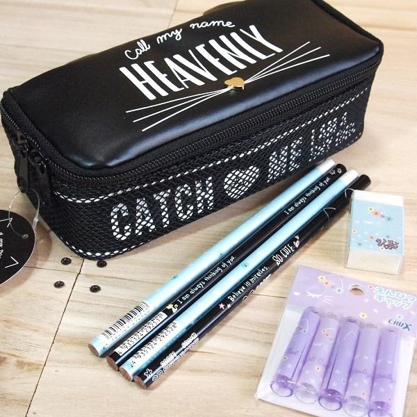 ぴょこっと可愛い ねこみみペンポーチ ブラック 鉛筆の7点セット 430s 7 筆箱 ポーチ メッシュポケットペンケース 430s 7 雑貨のぱんぷきん 通販 Yahoo ショッピング