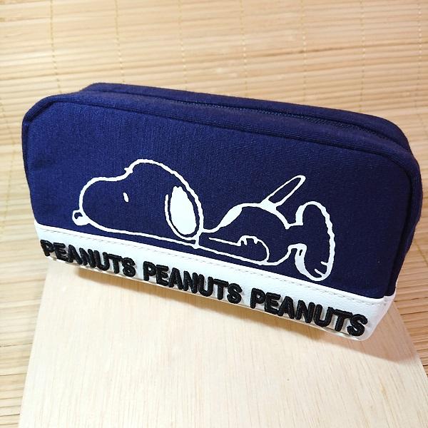 SNOOPY（スヌーピー） テープロゴ ペンポーチ（立体刺繍/ネイビー