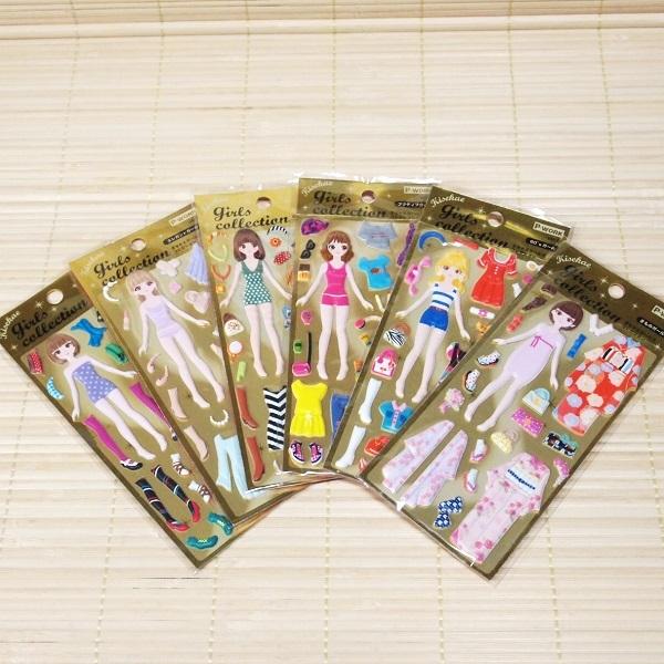 着せ替えシール　5枚+3枚 ぷっくり可愛い きせかえシール ガールズコレクション ドレス 着物など
