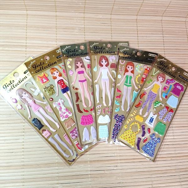 【ケアシール】①レトロガール　ファション　10枚 ぷっくり可愛い きせかえシール ガールズコレクション Bセット 6枚