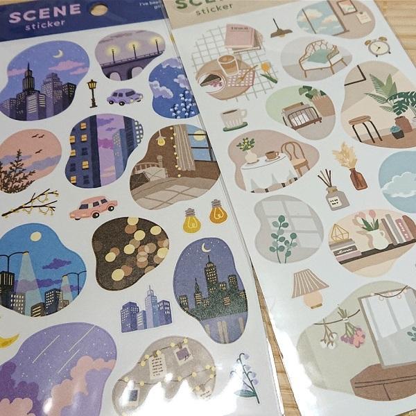 風景のイラストをダイカット シーン ステッカー 6点セット s 可愛いシール カフェ フラワー 海 夜空 公園 s 雑貨のぱんぷきん 通販 Yahoo ショッピング