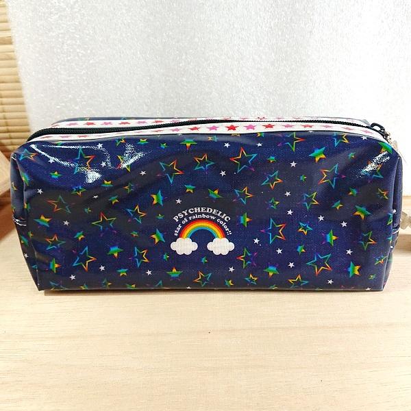 コンパクト ペンケース ビニールコーティング紺色 81597/レインボー 星