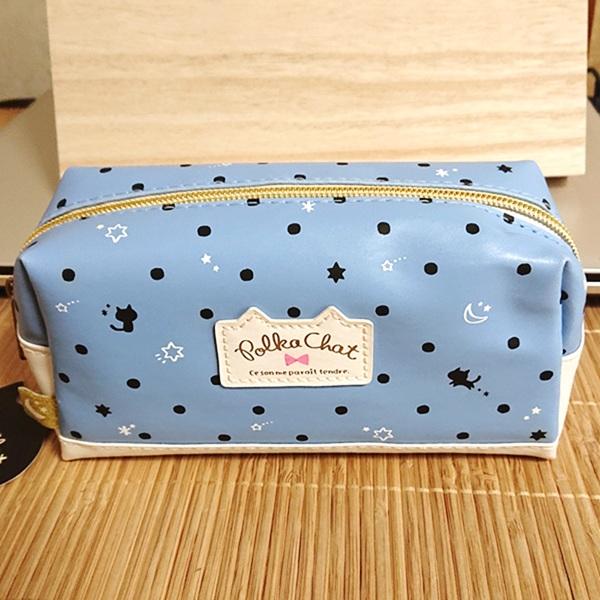 ねこ＆ドット ペンケース ペンポーチ（ポルカシャ/ブルー）94784/筆箱
