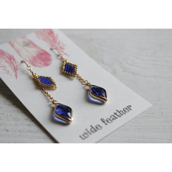 ガラスストーンとダイヤモチーフピアス（ロイヤルブルー）