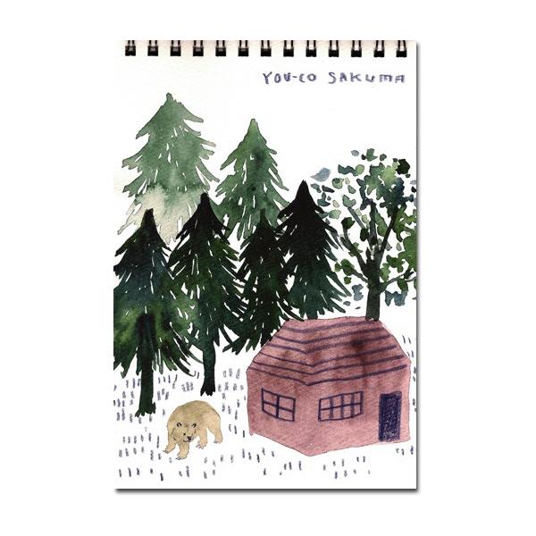 ポストカード クマと森の家