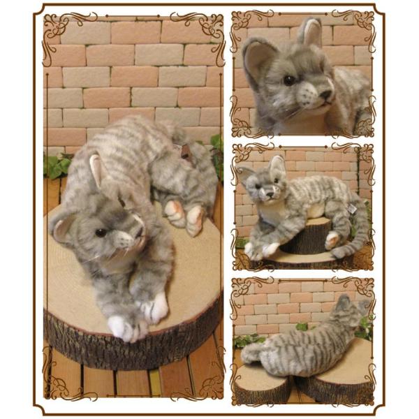 猫 置物 リアル ねこのぬいぐるみ 寝そべりネコ グレー キャット 動物 アニマル オブジェ 雑貨 フィギュア モチーフ インテリア 玄関