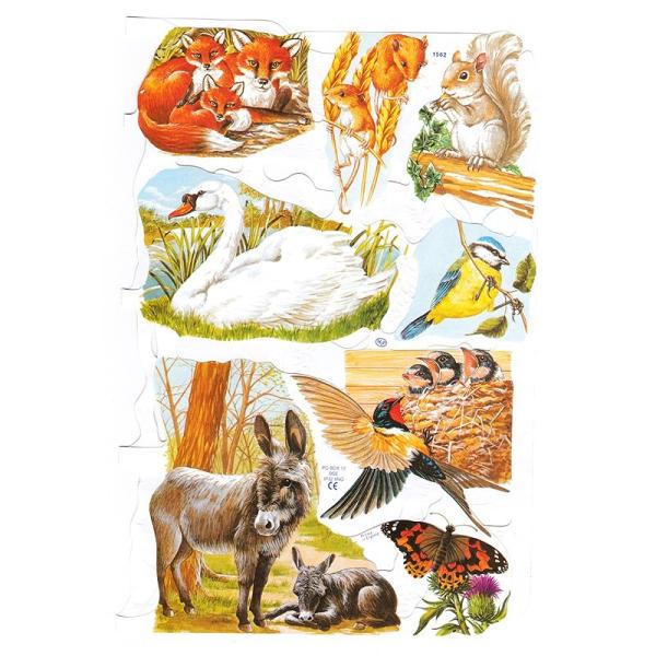 サイズ：23.5×16.5cm×2枚素　材：紙製※定形外郵便物可ブランド：マメロックデザイン：アニマル 鳥 カワセミ シカ カモ 蝶レトロなイラストがデザインされた、ハイセンスで美しいクロモス。シートは折りたたまれています。二面に渡ってイラ...