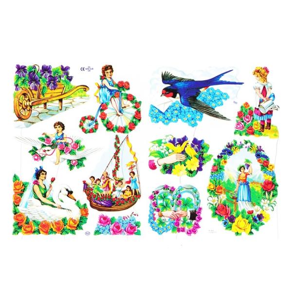 サイズ：約幅23.5×高さ16.0cm素　材：紙製※定形外郵便物可ブランド：マメロックデザイン：クロモス シート 少年 少女 花 小鳥ハイセンスで美しいクロモス。少女とお花と鳥を描いています♪色とりどりで見ていて楽しくなりますね♪エンボス加...