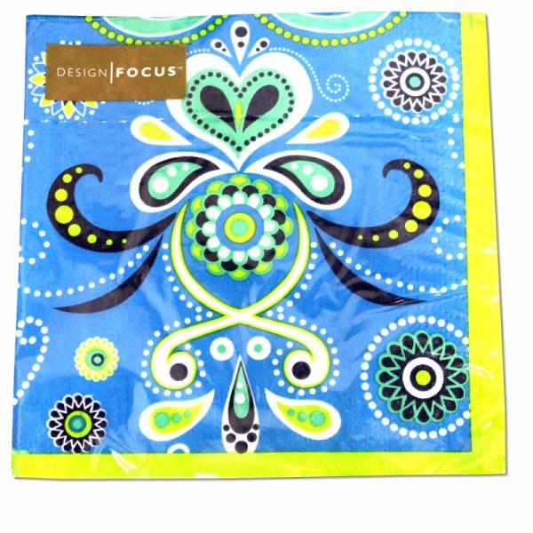 サイズ：12.７cm×1２.7cm　　　　　3枚重ね/20枚入り/中国製※定形外郵便物OKブランド：Punch Studioデザイン：ライトブルー ライトグリーン  バンダナ中国のメーカーFOCUS製のBeverage Napkinsシリー...