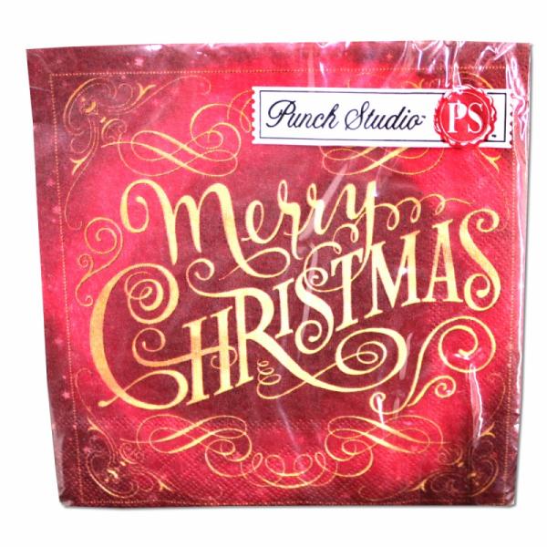 サイズ：縦幅25.0cm×横幅25.0cm（広げた状態）　　　　　3枚重ね/20枚入り/ドイツ製※定形外郵便物OKブランド：Punch Studioデザイン：赤 クリスマス レッド 柊赤い生地に大きく黄色い文字でデザインされています。クリス...