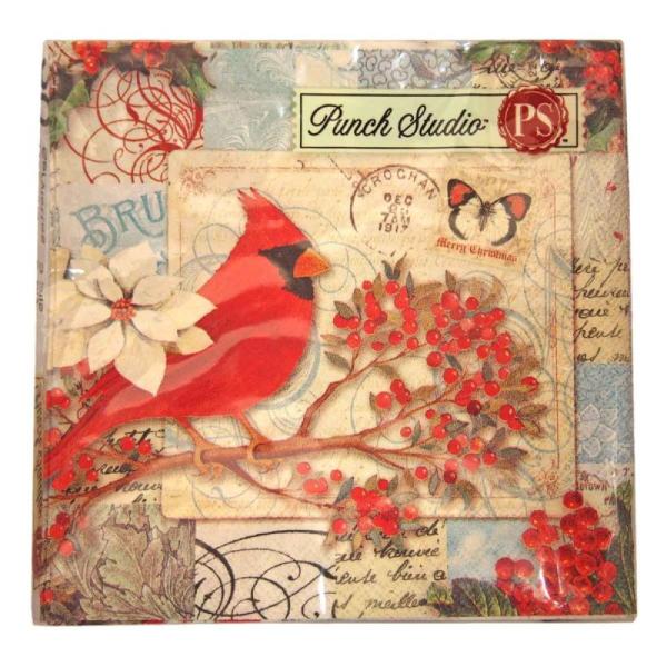 サイズ：縦幅25.0cm×横幅25.0cm（広げた状態）　　　　　3枚重ね/20枚入り/ドイツ製※定形外郵便物OKブランド：Punch Studioデザイン：クリスマス 鳥 蝶 ヒイラギ 赤色 レッドパンチスタジオのクリスマス用ペーパーナプ...