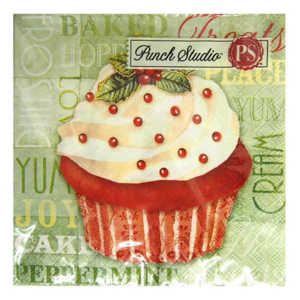 サイズ：縦幅25.0cm×横幅25.0cm（広げた状態）　　　　　3枚重ね/20枚入り/ドイツ製※定形外郵便物OKブランド：Punch Studioデザイン：クリスマス 緑色 グリーン ケーキ ヒイラギパンチスタジオのクリスマス用ペーパーナ...