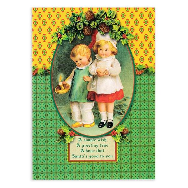 パンチスタジオ クリスマスカード ラージサイズ （子供たち×柊） 封筒付き レトロ グリーティングカード