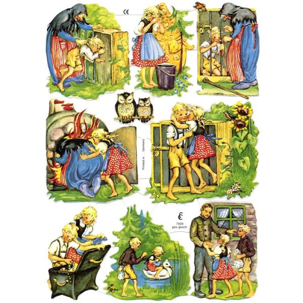 素　材：紙製サイズ：約 縦23.5 横16.5(cm)※定形外郵便物可ブランド：エルンスト・フライホーフデザイン：クロモス シート 童話 ヘンゼルとグレーテル           ハイセンスで美しいクロモス。童話ヘンゼルとグレーテルの幾つか...