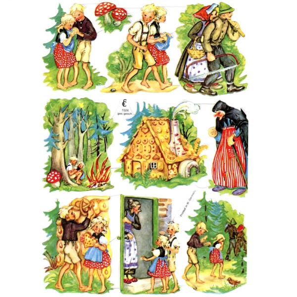 素　材：紙製サイズ：約縦23.0×横16.0cm※定形外郵便物可ブランド：エルンスト・フライホーフデザイン：クロモス シート 少年 少女 グリム童話 ヘンゼルとグレーテルドイツからアンティーク、クラシック調の美しいデザインを送り出すErns...