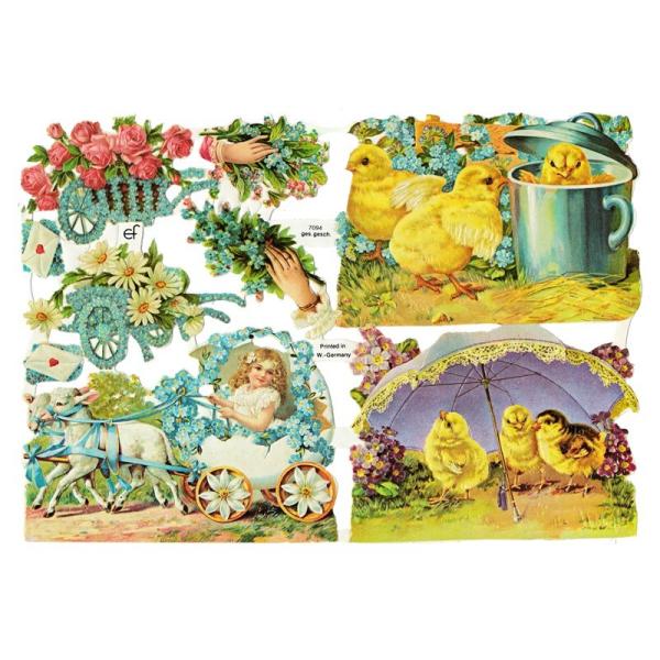 サイズ：23.5×16.5cm素　材：紙製※定形外郵便物可ブランド：エルンスト・フライホーフデザイン：やぎ ひよこ 女の子 花 手紙 傘レトロなイラストがデザインされた、ハイセンスで美しいクロモス。鮮やかに描かれたイースターのモチーフたち。...