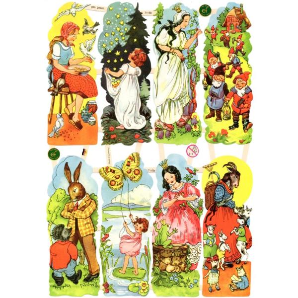 素　材：紙製サイズ：約 縦23.5 横16.5(cm)※定形外郵便物可ブランド：エルンスト・フライホーフデザイン：クロモス シート 童話 動物 子供          ハイセンスで美しいクロモス。様々な有名な童話の幾つかのシーンが描かれてい...