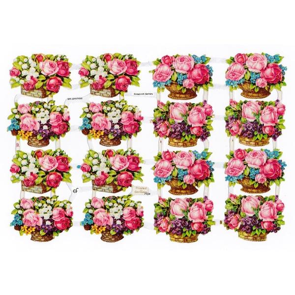 サイズ：23.5×16.5cm素　材：紙製※定形外郵便物可ブランド：エルンスト・フライホーフデザイン：バラ ローズ 花束 ブーケ ピンクレトロなイラストがデザインされた、ハイセンスで美しいクロモス。バスケットに入ったピンクが基調の薔薇の花の...