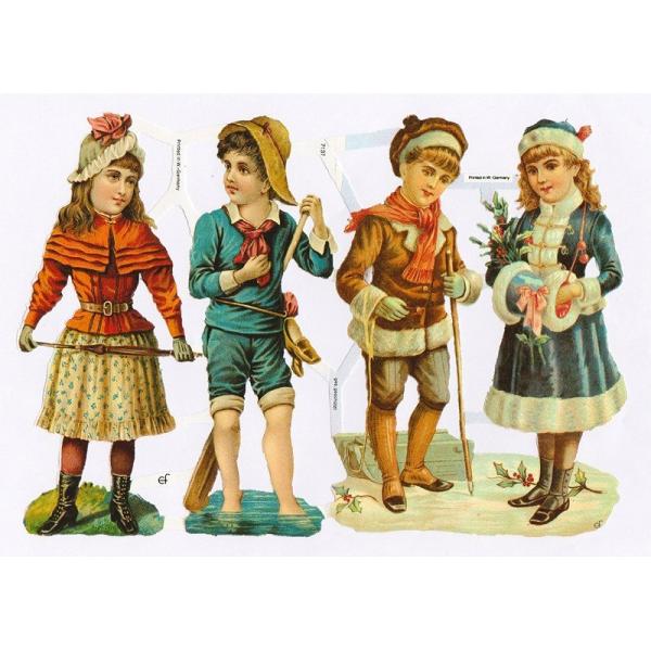 サイズ：23.5×16.5cm素　材：紙製※定形外郵便物可ブランド：エルンスト・フライホーフデザイン：男の子 女の子 柊 ヒイラギレトロなイラストがデザインされた、ハイセンスで美しいクロモス。オシャレな衣装を着ている四人の少年少女のイラスト...