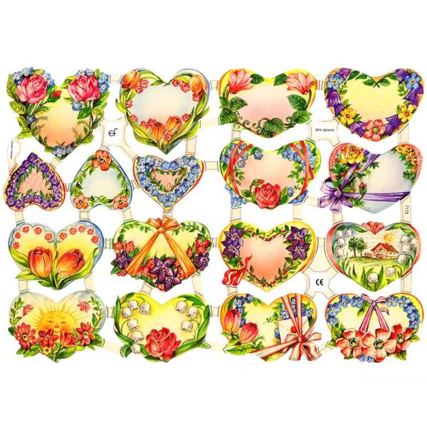 サイズ：約 縦16.5 横23.0(cm)素　材：紙製※定形外郵便物可ブランド：エルンスト・フライホーフデザイン：ハート 花 バラ ローズ レトロなイラストがデザインされた、ハイセンスで美しいクロモス。ハートを飾る様に可愛らしい花が描かれて...