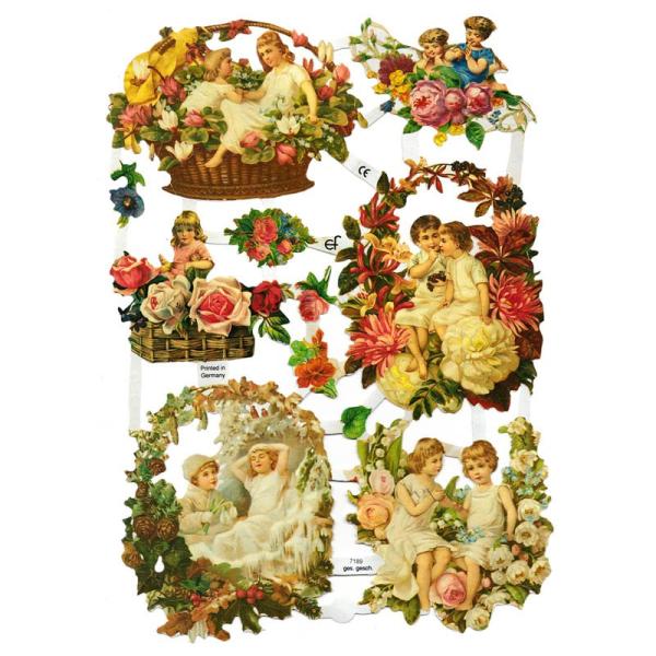 サイズ：23.5×16.5cm素　材：紙製※定形外郵便物可ブランド：エルンスト・フライホーフデザイン：男の子 女の子 薔薇 ローズレトロなイラストがデザインされた、ハイセンスで美しいクロモス。美しい色使いで、花のフレームに囲まれた可愛らしい...