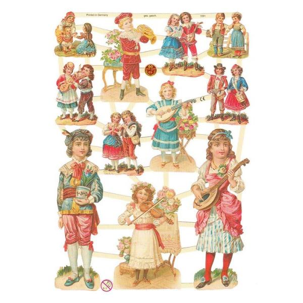 サイズ：23.5×16.5cm素　材：紙製※定形外郵便物可ブランド：エルンスト・フライホーフデザイン：男の子 女の子 音楽 楽器レトロなイラストがデザインされた、ハイセンスで美しいクロモス。バイオリンやマンドリンを弾く、オシャレな男の子と女...