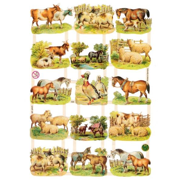 サイズ：23.5×16.5cm素　材：紙製※定形外郵便物可ブランド：エルンスト・フライホーフデザイン：動物 家族 アヒル ウマレトロなイラストがデザインされた、ハイセンスで美しいクロモス。牛や馬、ヒツジに、ブタにヤギ。牧場で飼育されている様...